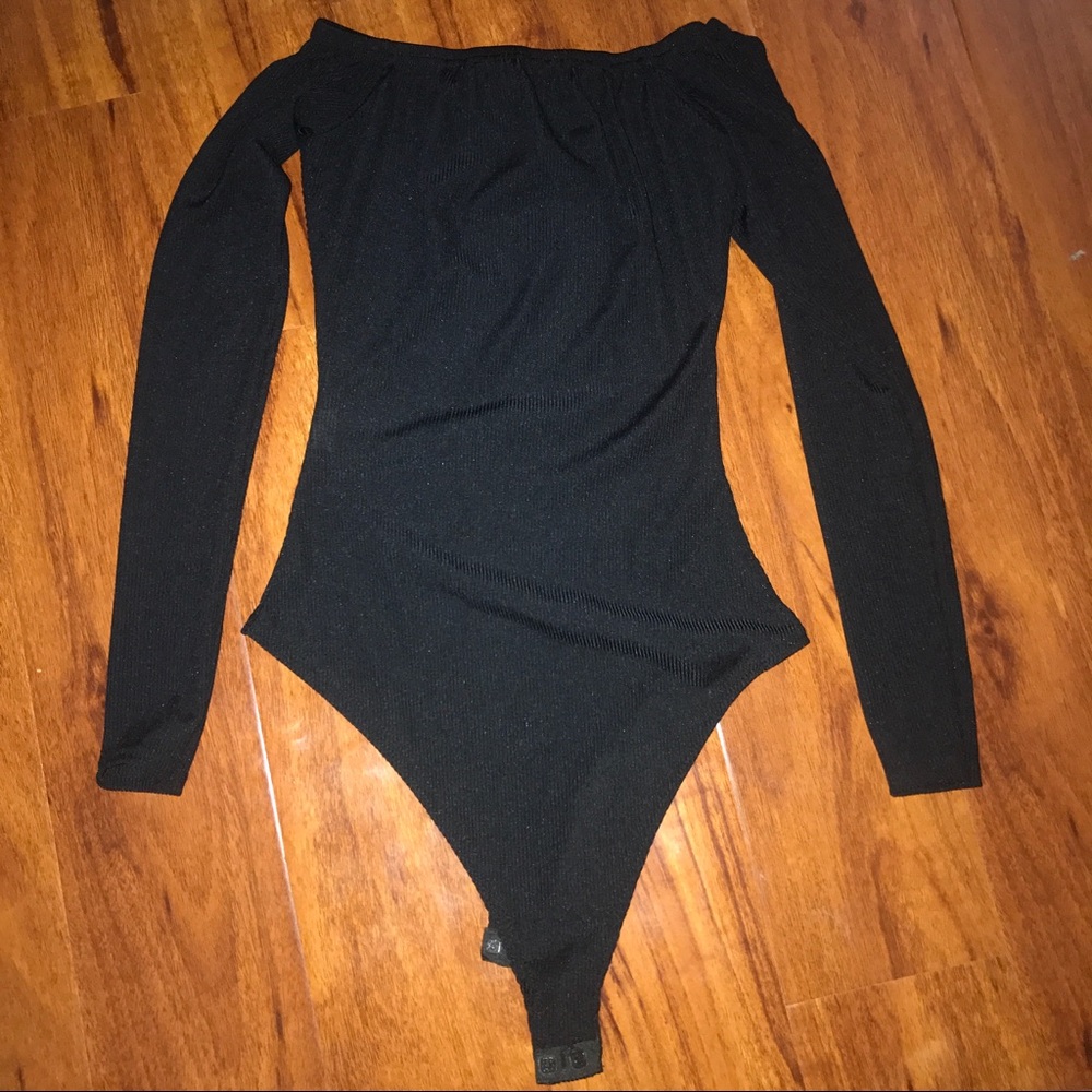 Boohoo Black Off Shoulder Black Ribbed Bodysuit